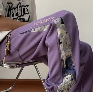 Purple Teddy Tapestry Side Stripe Jogger Sweatpants Size XL Streetwear Unisex
